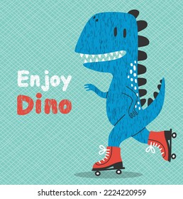 Cute  dino on a roller skater. for baby tee print.