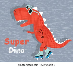 Cute  dino on a roller skater. for baby tee print.