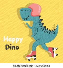 Cute  dino on a roller skater. for baby tee print.