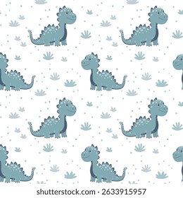 Cute dino pattern background seamless on white. Vector