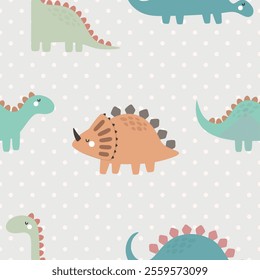 Cute dino pattern for kids, seamless vector background 