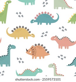 Cute dino pattern for kids, seamless vector background 