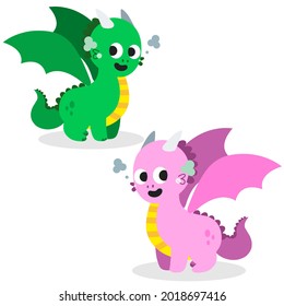 Cute Dino pink and Green on white background, For print, clothes, t shirt, child