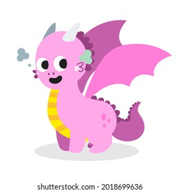 Cute Dino pink on white background, For print, clothes, t shirt, child