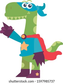 Cute dino playing to be superhero. Cartoon style. Vector illustration. Flat design style.