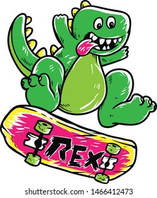 Cute Dino Playing Skateboard Cartoon Vector