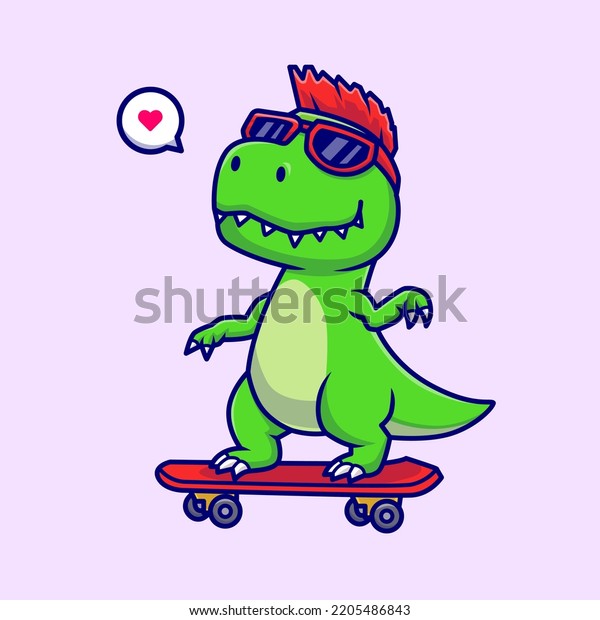 Cute Dino Playing Skateboard Cartoon Vector Stock Vector (Royalty Free ...