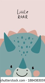 Cute dino portrait. Vector iilustration with cute dinosaur for kids