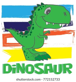 Cute Dino print for T-shirts, textiles, paper, web. Original design with t-rex, dinosaur.  grunge design for boys . 