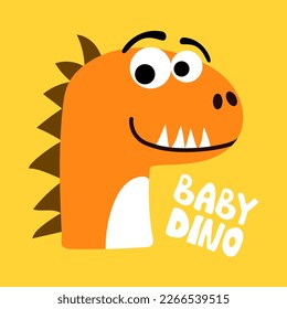 Cute dino children doodle print, vector illustration. Good for T-shirt print, poster, card.