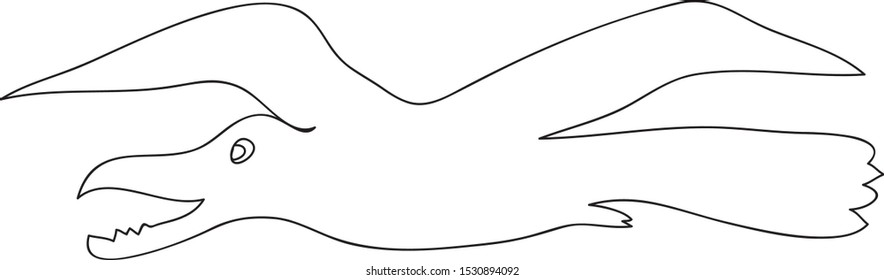 Cute dino pterodactel. Line art. Fashion concept design for boys clouth, fabric.