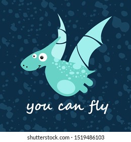 Cute Dino Pterodactyl flying. Cartoon