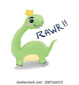 Cute dino rawr painting digital isolated on white background