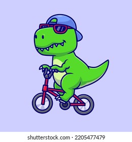 Cute Dino Riding Cartoon Vector Icon Illustration. Animal Sport Icon Concept Isolated Premium Vector. Flat Cartoon Style