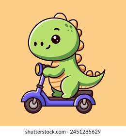 Cute dino riding scooter cartoon vector illustration