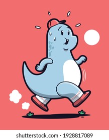 Cute Dino Running Drawn as Vector for Tee Print