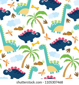 Cute dino seamless pattern.