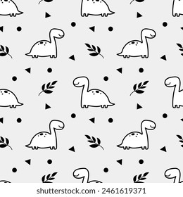 Cute Dino Seamless Pattern Black and White