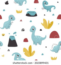 Cute dino. Seamless pattern for fabric, paper, wrapping, clothing, textile, wallpaper