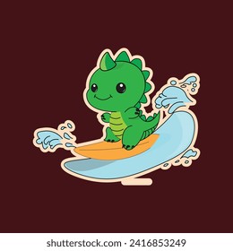 A cute Dino skating on a sea 