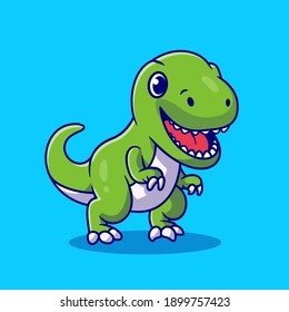 Cute Dino Smiling Cartoon Vector Icon Illustration. Animal Wildlife Icon Concept Isolated Premium Vector. Flat Cartoon Style