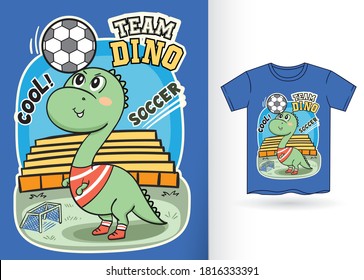 Cute Dino Soccer Player Illustration For T Shirt