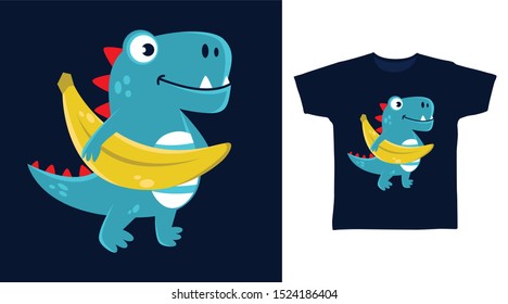 Cute Dino stylish t-shirt and apparel trendy design with Big Banana, good for T-shirt graphics, poster, print and other uses.