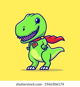Cute Dino Super Hero Cartoon Vector Icon Illustration. Animal Hero Icon Concept Isolated Premium Vector. Flat Cartoon Style