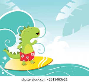 Cute Dino Surfing With Joy