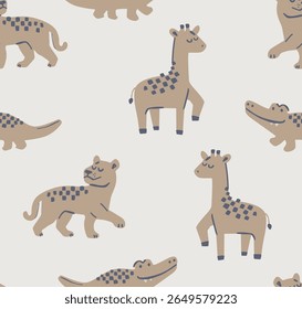 Cute Dino, tiger,alligator, wildlife animal good time with my friends, cute animal friendship, background white base use for apparel fabric print and wallpaper etc.