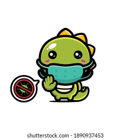 cute dino wearing mask and posing stop virus