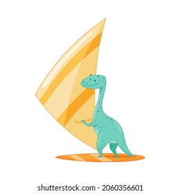 Cute dinosaur adorable animal sailing. Lovely dino for nursery, t-shirt, book, print, poster design cartoon vector illustration