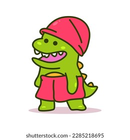 Cute dinosaur after shower vector cartoon character isolated on a white background.