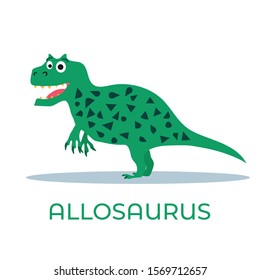 Cute dinosaur Allosaurus cartoon drawn for tee print. Vector illustration