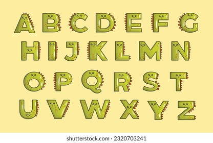 Cute dinosaur alphabet animal font colorful letter