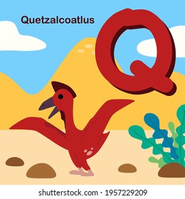 Cute Dinosaur Alphabet Letter Q Quetzalcoatlus