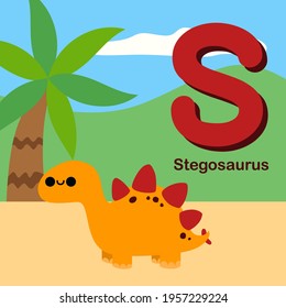 Cute Dinosaur Alphabet Letter S Stegosaurus
