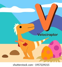 Cute Dinosaur Alphabet Letter V Velociraptor