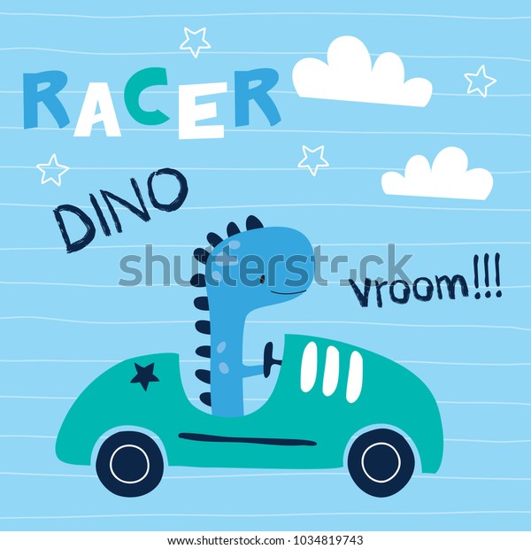 cute\
dinosaur animal with car vector\
illustration