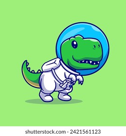 Cute Dinosaur Astronaut Cartoon Vector Icon Illustration. Animal Science Icon Concept Isolated Premium Vector. Flat Cartoon Style