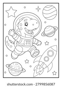 Cute Dinosaur Astronaut Coloring