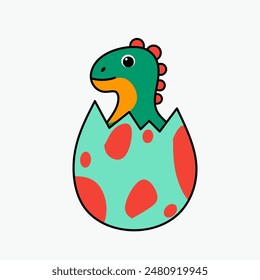 Cute dinosaur Baby Dino tail in egg. Flat Cartoon Style