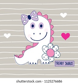 cute dinosaur baby girl vector illustration, T-shirt graphics design