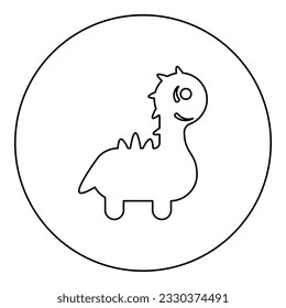 Cute dinosaur for baby icon in circle round black color vector illustration image outline contour line thin style