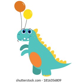 cute dinosaur with balloon, dino cartoon vector illustration