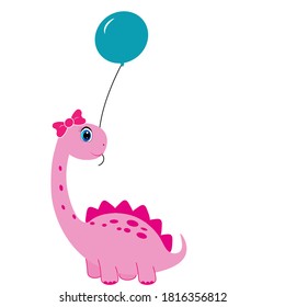 cute dinosaur with balloon, dino cartoon vector illustration
