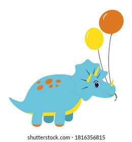 cute dinosaur with balloon, dino cartoon vector illustration