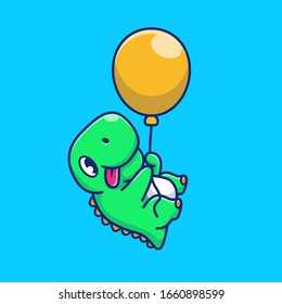 Cute Dinosaur With Balloon Vector Icon Illustration. Dino Mascot Cartoon Character. Animal Icon Concept White Isolated. Flat Cartoon Style Suitable for Web Landing Page, Banner, Flyer, Sticker, Card