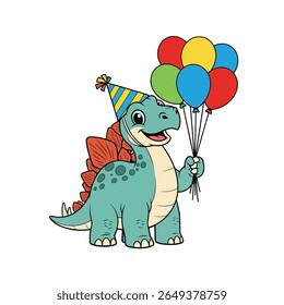 Cute Dinosaur with Balloons Cartoon Illustration