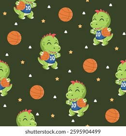 Cute dinosaur basketball hand drawn pattern designs for print on fabric and other uses